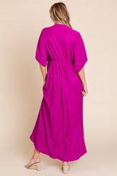 BOMBOM Surplice Maxi Dress with Pockets - Chic & Functional Women's Fashion